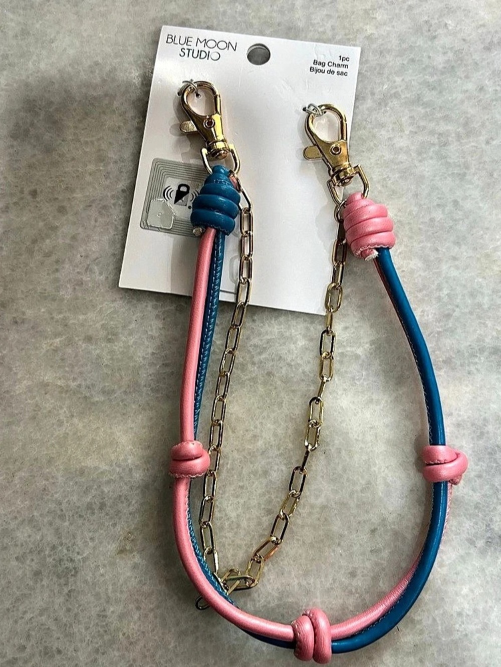 BLUE MOON STUDIO Pink, Blue & Gold Chain Bag Charm Blue & Pink Chain Accessory